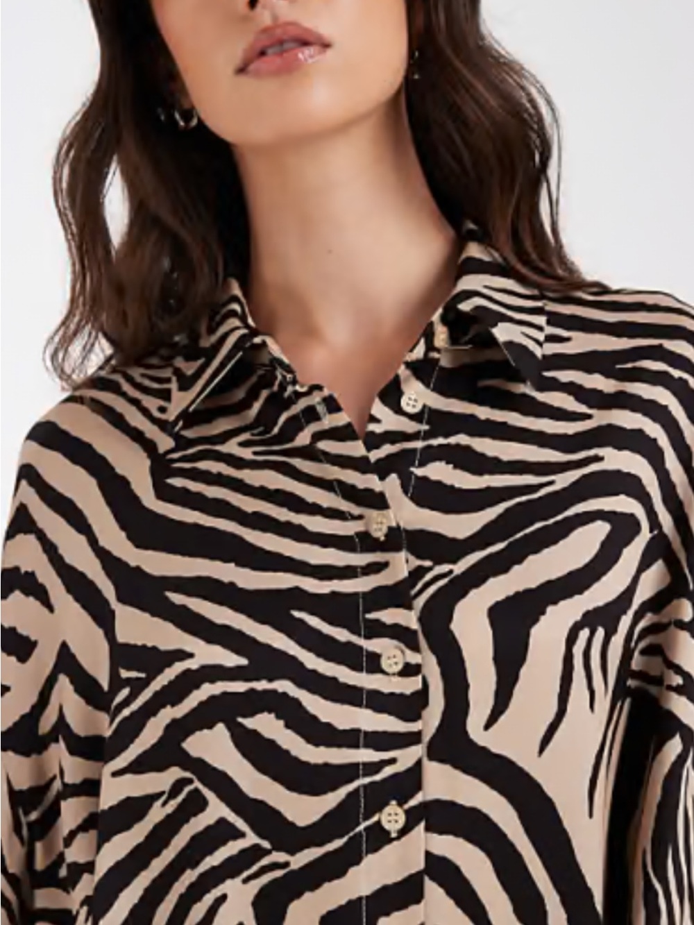 Zebra-Print Button-Down Shirt in Beige and Black